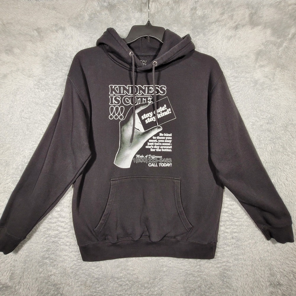 FANJOY Kindness Is Cute Hoodie Mens L Black Graphic Pullover Sweatshirt‎